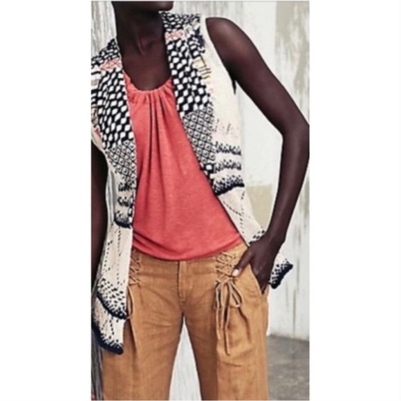 MOTH ANTHROPOLOGIE Draw The Eye Patchwork Mixed Media Vest Size S/M Ramie - Picture 1 of 9